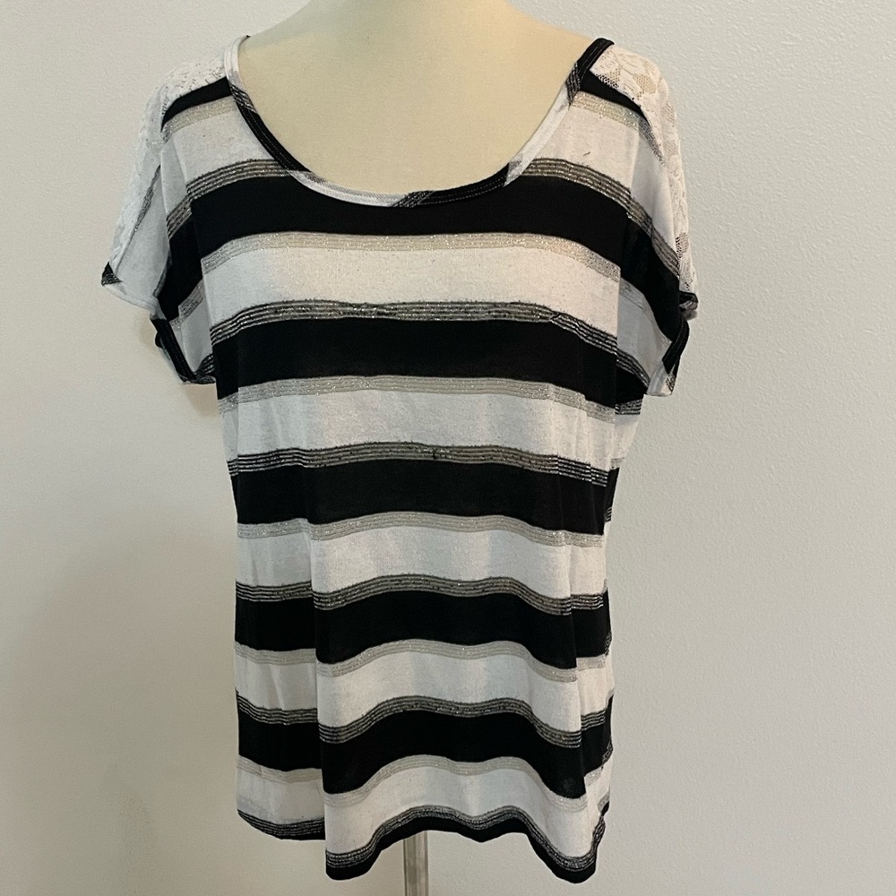 Stripes and Lace Black‎ and White Top Lane Bryant Size 14/16